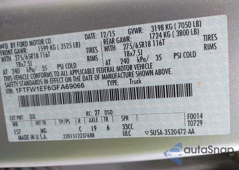 2016 Ford F-150 Xlt from USA, damaged, VIN 1FTFW1EF6GFA69066